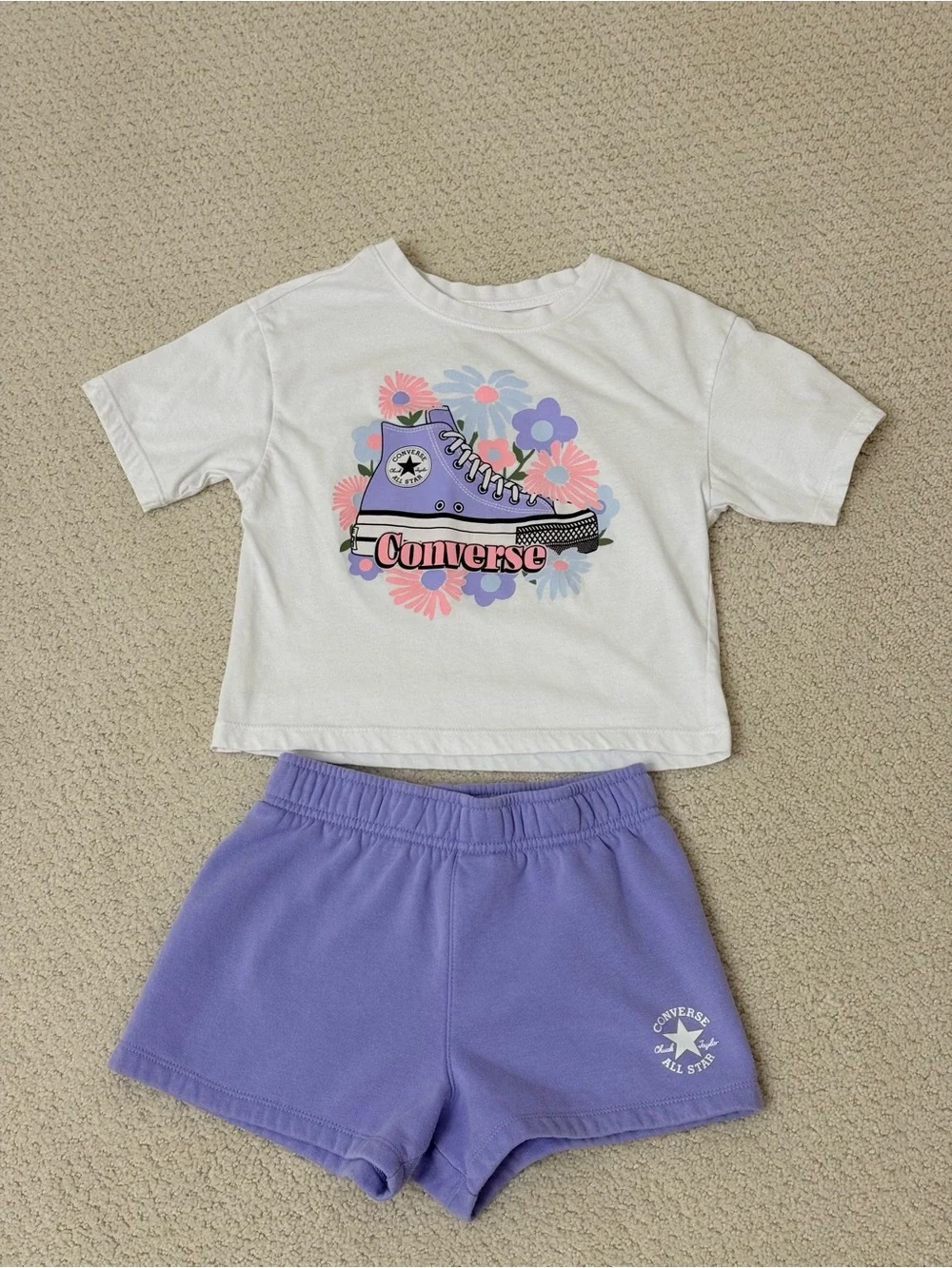 Converse White Tee and Lavender Shorts Kids Matching Set